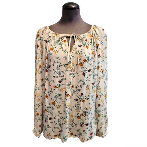 EC LUCKY BRAND CREAM FLORAL BLOUSE SZ. L - Picture 1 of 5